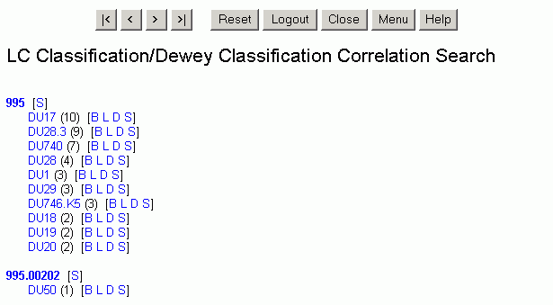Results Screen for Search of Dewey Decimal Classification Number 995