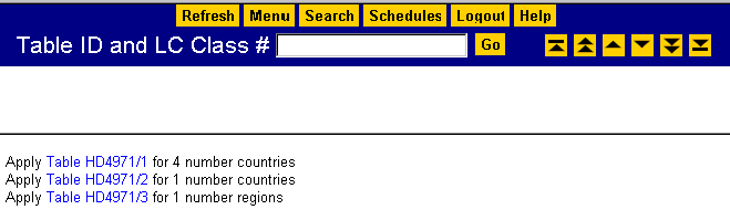 Menu of Secondary Table Choices