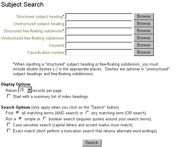 Subject Search Screen